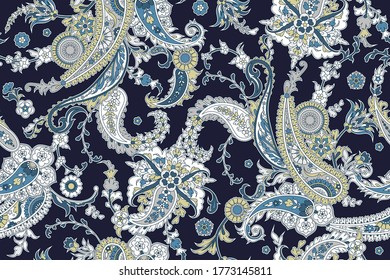 Seamless trendy background with paisley in Indian style