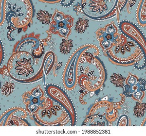 Seamless trendy background with paisley in Indian style