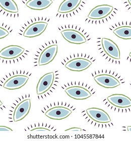 Seamless trendy blue eyes pattern background. Vector illustration