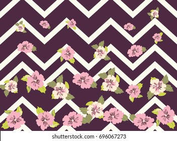 Seamless trendy chevron pattern in cute flowers. Composite geometric overlay. Floral background for textile, wallpaper, pattern fills, covers, surface, print, gift wrap, scrapbooking, decoupage.
