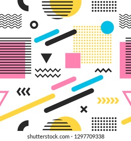 Seamless trendy colorful abstract pattern with geometric shapes