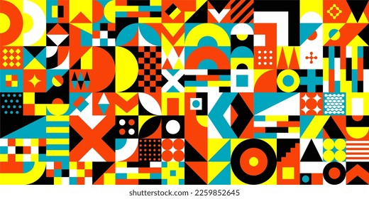 Seamless Trendy Colorful Abstract Vector Bauhaus Geometric Pattern Design Background 