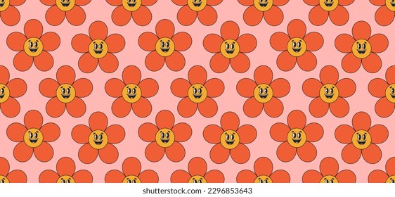Seamless trendy floral pattern in retro style. 70s pattern, vector graphics. Can be used for banner, gift wrapping, cover printing pattern, bed linen.