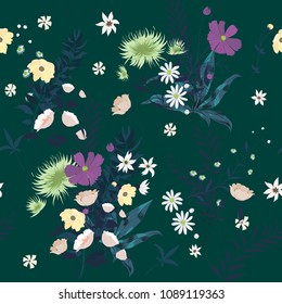 Seamless trendy floral pattern, vector.