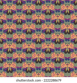 Seamless trendy nature pattern. Abstract  shapes and elements, insects,  green background, hand drawn, minimalist,  packaging, wallpaper, design for textiles, vector