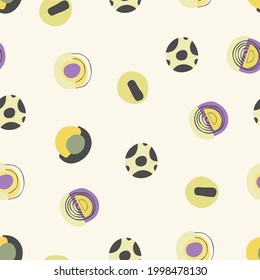 Seamless trendy pattern. Abstract round elements and shapes, drawing on a white background, abstract, hand drawn, packaging, wallpaper, design for textiles, vector illustration.