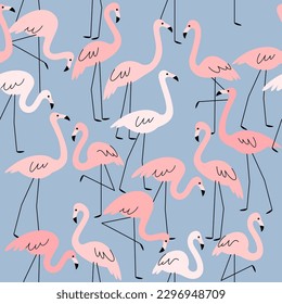 Seamless trendy pattern with cartoon flamingo. Simple vector illustration for prints, clothing, packaging and postcards.