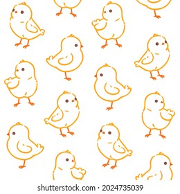 Seamless trendy pattern with chick. Outline vector illustration for prints, clothing, packaging and postcards.