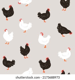 Seamless trendy pattern with chicken. Outline vector illustration for prints, clothing, packaging and postcards.