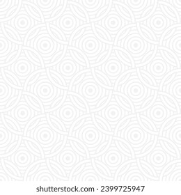 Seamless trendy pattern of circles and arcs, geometric white shapes for textiles and wallpaper. Festive Christmas pattern on a gray background.