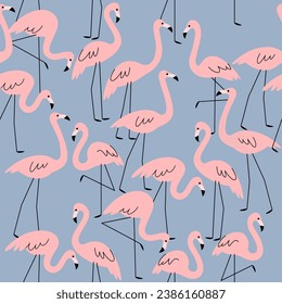 Seamless trendy pattern with flamingo. Cartoon vector illustration for prints, clothing, packaging and postcards.