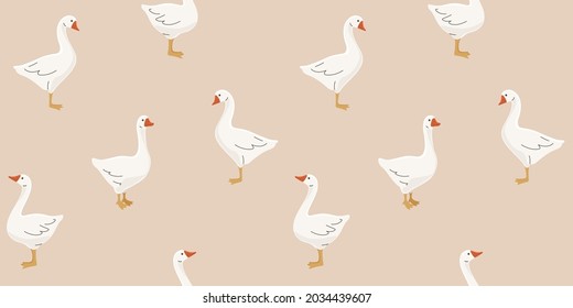 Seamless trendy pattern with goose. Outline vector illustration for prints, clothing, packaging and postcards.