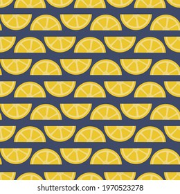 Seamless Trendy Pattern with Lemon Slices Rows. Vector Illustration of Summer Pattern. Perfect for Fabric, Wallpapers, Mobile Case Prints, Stationary, Fashion Advertisement Textile Drapery Banners