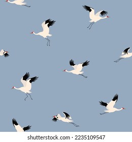 Seamless trendy pattern with siberian crane. Cartoon vector illustration for prints, clothing, packaging and postcards.