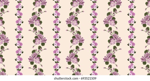 Seamless trendy pattern in small flowers of violet. Country style millefleurs. Floral ditsy regular order background for textile, wallpaper, covers, surface, print, gift wrap, scrapbooking, decoupage.