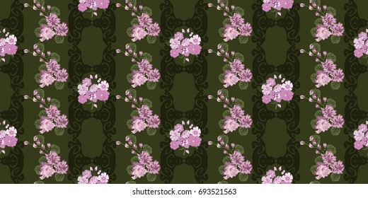 Seamless trendy pattern in small flowers of violet. Country style millefleurs. Floral ditsy regular order background for textile, wallpaper, covers, surface, print, gift wrap, scrapbooking, decoupage.