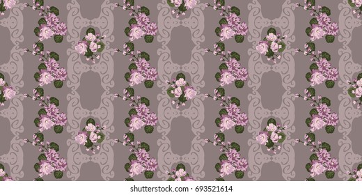 Seamless trendy pattern in small flowers of violet. Country style millefleurs. Floral ditsy regular order background for textile, wallpaper, covers, surface, print, gift wrap, scrapbooking, decoupage.
