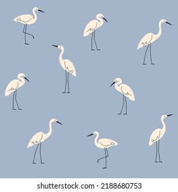 Seamless trendy pattern with stork. Cartoon vector illustration for prints, clothing, packaging and postcards.