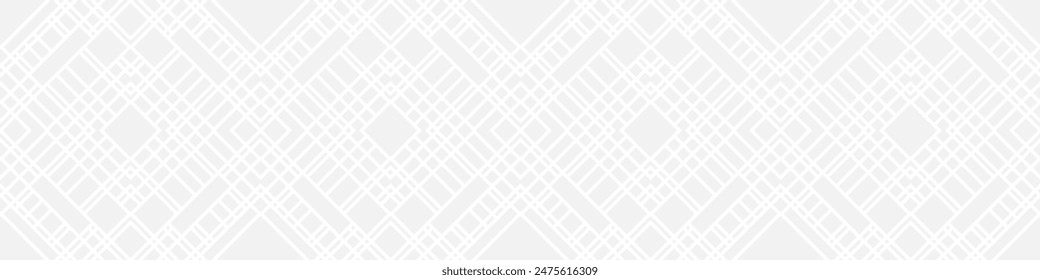 Seamless trendy pattern of stripes and diamonds, geometric white shapes for textiles and wallpaper. Abstract panoramic pattern on a gray background for a New Year or wedding cover or card.