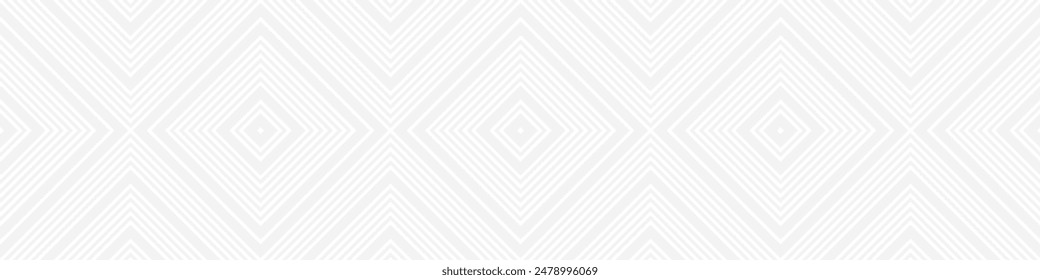 Seamless trendy pattern of stripes and diamonds, geometric white shapes for textiles and wallpaper. Abstract panoramic pattern on a gray background for a New Year or wedding cover or card.