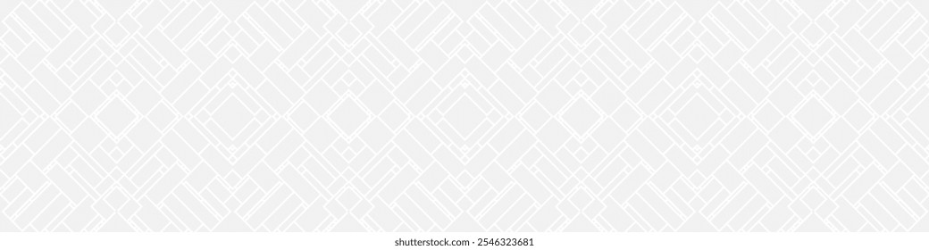 Seamless trendy pattern of stripes and diamonds, geometric white shapes for textiles and wallpaper. Abstract panoramic pattern on a gray background for a New Year or wedding cover or card.