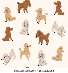 Seamless trendy pattern with style cartoon poodle.