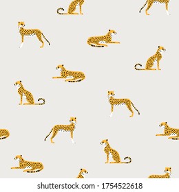 Seamless trendy pattern with style cartoon cheetah.