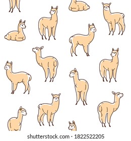 Patrón de moda sin inconvenientes con el estilo de la caricatura alpaca.