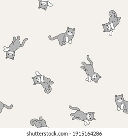 Seamless trendy pattern with style cartoon fat lazy cat.