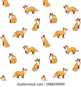 Seamless Trendy Pattern With Style Cartoon Fox. Vector Print.