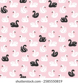 Seamless trendy pattern with swan. Childish print for nursery, kids apparel, poster, postcard, pattern.