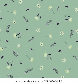 Seamless trendy  pattern with wild flowers and palnts. Vector.
