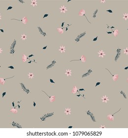 Seamless trendy  pattern with wild flowers and palnts. Vector.
