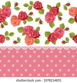 Seamless Trendy Red Roses Pattern. Rose Vector