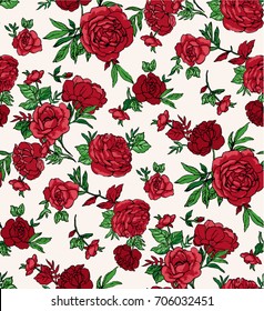 Seamless Trendy Red Roses Pattern in Vector