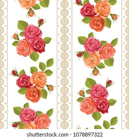 Seamless trendy roses pattern. Roses print design. Floral vector seamless background. Botanical wallpaper.