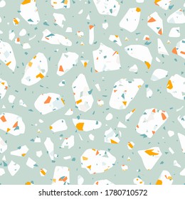 Seamless trendy stone terrazzo texture. Hand-drawn repeatable pattern design in pastel colours. Surface pattern design for web and print use. Ideal for fabric and wrapping paper. Beautiful concrete.