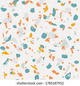 Seamless trendy stone terrazzo texture. Hand-drawn repeatable pattern design in pastel colours. Surface pattern design for web and print use. Ideal for fabric and wrapping paper. Beautiful concrete.