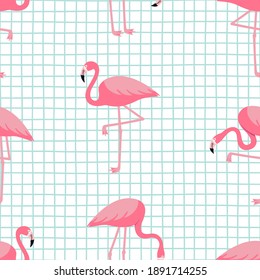 Seamless trendy tropical pattern with pink flamingo birds. Vector illustration