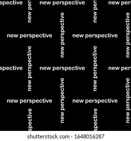 Seamless trendy typography background vector pattern with white words new perspective in grid window check form designed for fabric, wallpaper and all prints on black background color