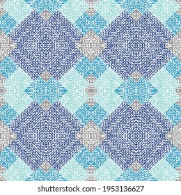 Seamless Trendy vector colour blocks illustration with abstract colorful square. Simple mosaic pattern blue and turquoise, grey, light blue background.