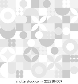Seamless trendy white background for textiles or covers. Mosaic with gray texture of geometric shapes, template for web intro.