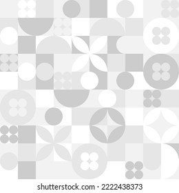 Seamless trendy white background for textiles or covers. Mosaic with gray texture of geometric shapes, template for web intro.