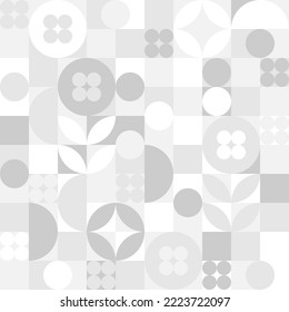 Seamless trendy white background for textiles or covers. Mosaic with gray texture of geometric shapes, template for web intro.