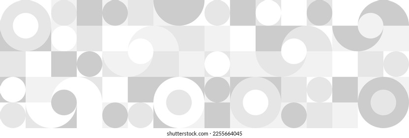 Sencillo fondo blanco de moda para tejidos o papel pintado, círculos y cuadrados en tonos claros. Mosaico con textura gris de formas geométricas, plantilla para la introducción web.