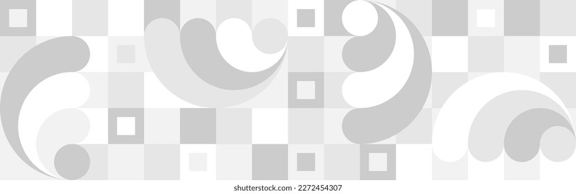 Seamless trendy white background for textiles or covers. Mosaic with gray texture of geometric shapes, template for web intro with a pattern of swirls and sea shells.