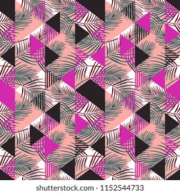 Seamless triangle abstract with palm leaves pattern