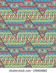 Seamless triangle background. Endless geometric pattern. Native american indigenous ornamental seamless pattern background with ornate triangles.