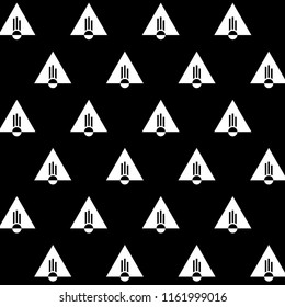 Seamless Triangle Comet Sign Black And White Two-Tone Black Background Vector Pattern