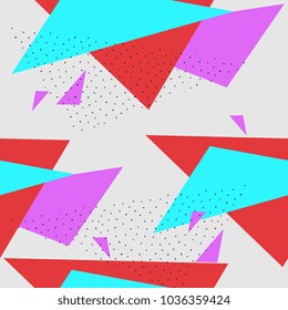 Seamless triangle crockery in blue, red, pink, and purple.